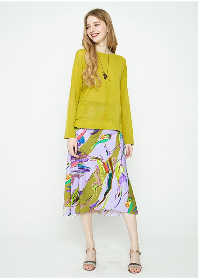 [THE A STORY] S/S Block Painted Back Flare Skirt (AEMPSK11)_LL